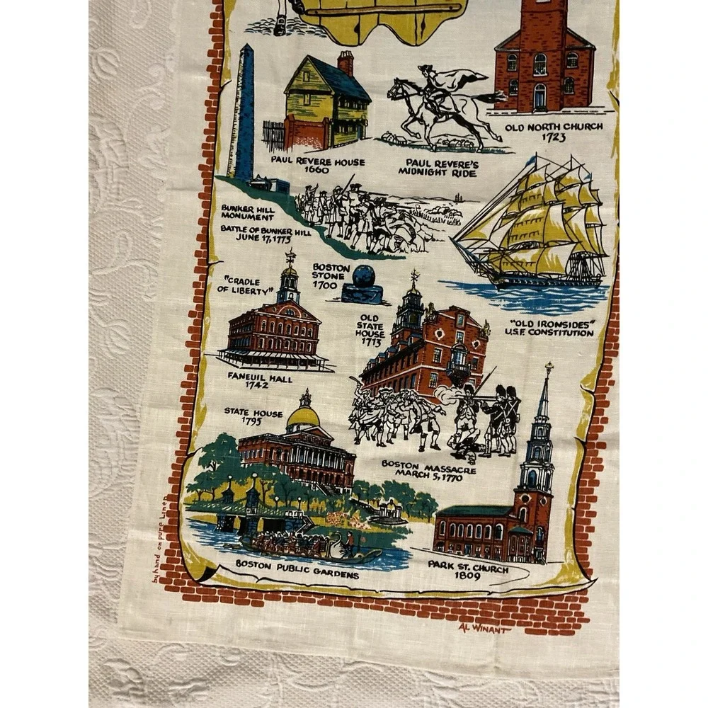 NEW Vintage 1970's Linen Historic Boston Souvenier Tea Towel 16